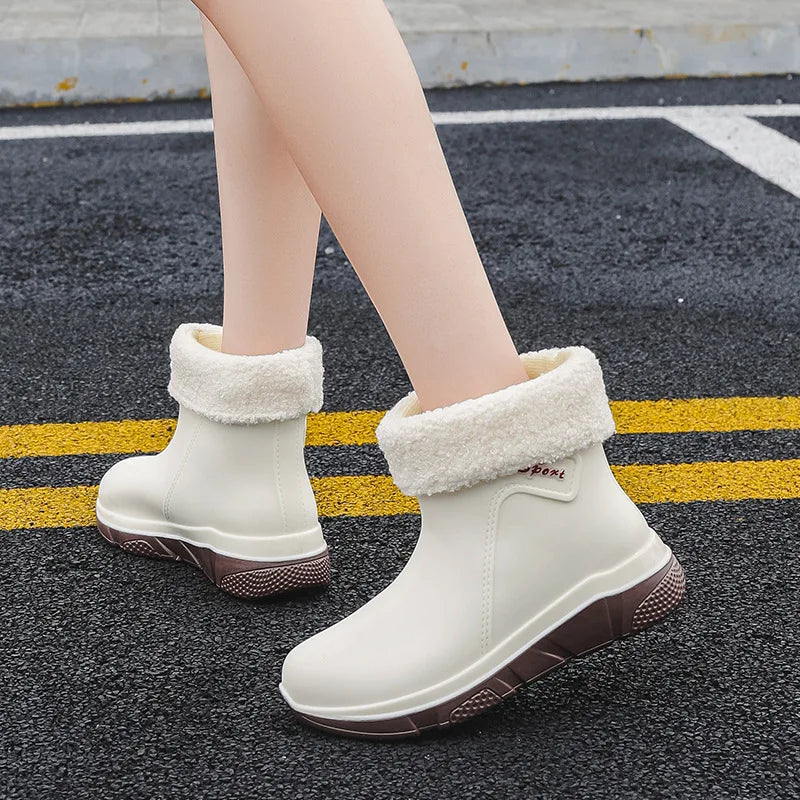 Women's Slip-Resistant Rubber Rain Boots with Mid-Calf Shaft