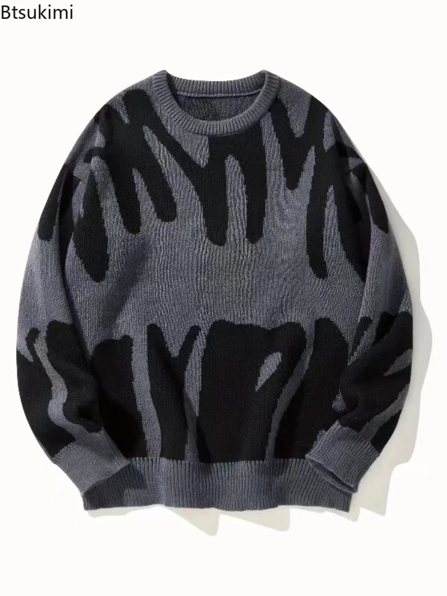 Men's Textured Crew-Neck Sweater with Ribbed Cuffs and Hem