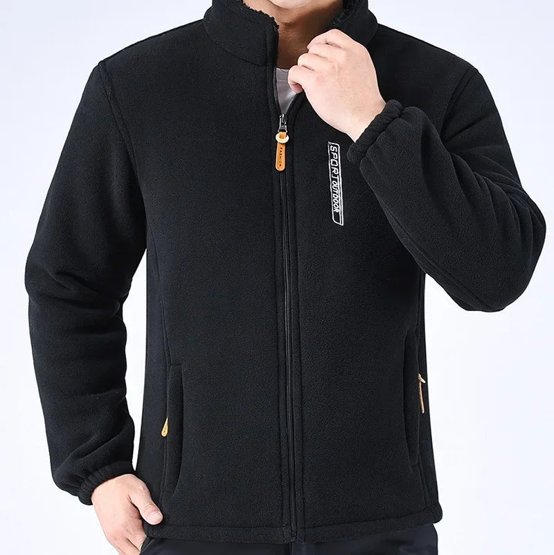 Men's Relaxed Full-Zip Polar Fleece Jacket with High Collar