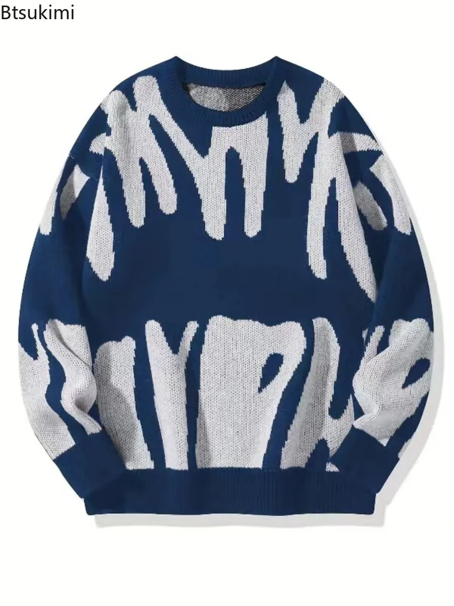 Men's Textured Crew-Neck Sweater with Ribbed Cuffs and Hem