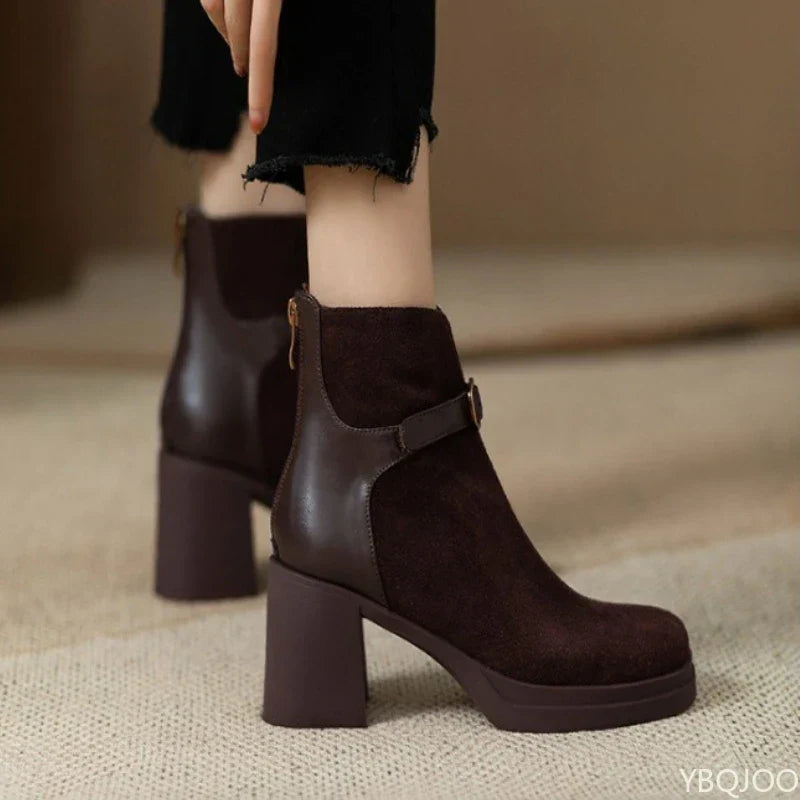 Women's Workday Chunky Heel Booties with Buckle Strap