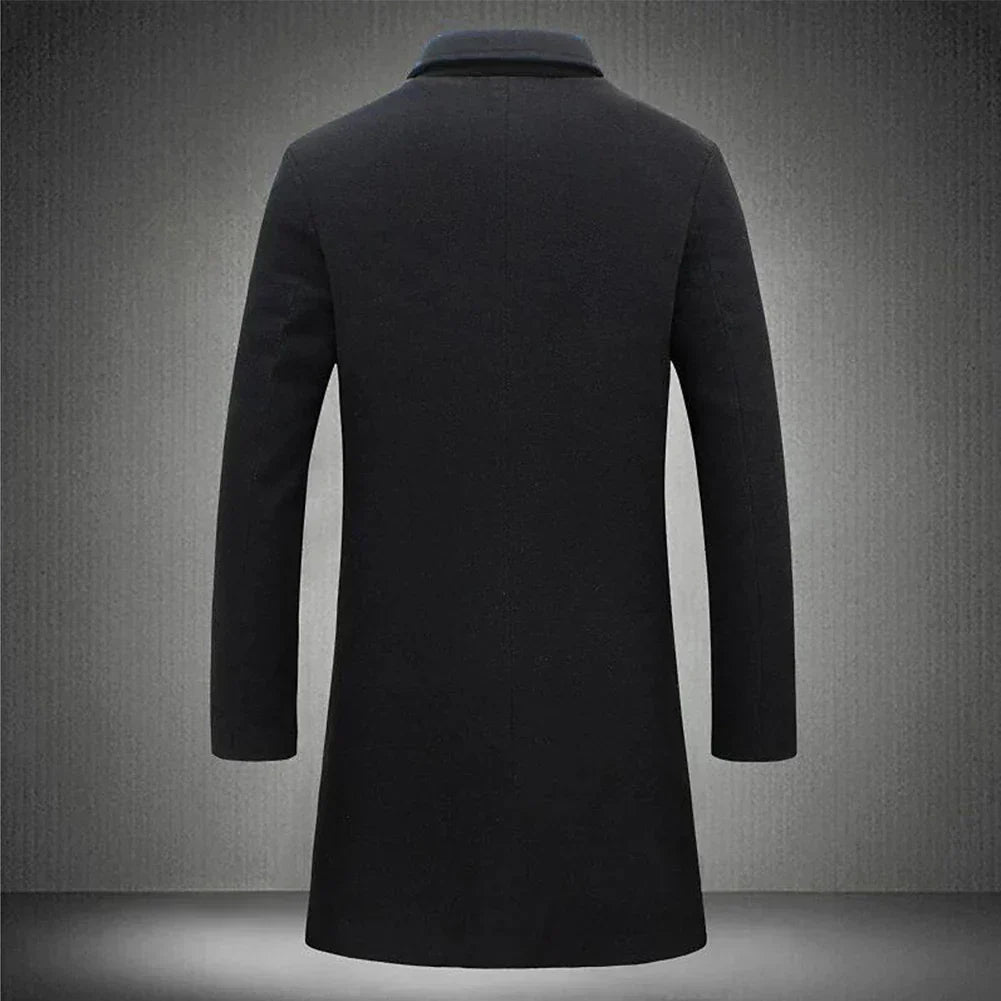 Men's Structured-Lapel Trench Coat with Three-Button Front