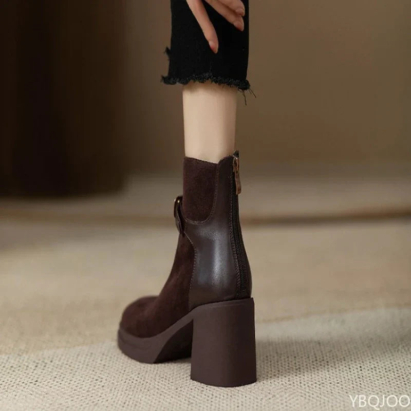 Women's Workday Chunky Heel Booties with Buckle Strap