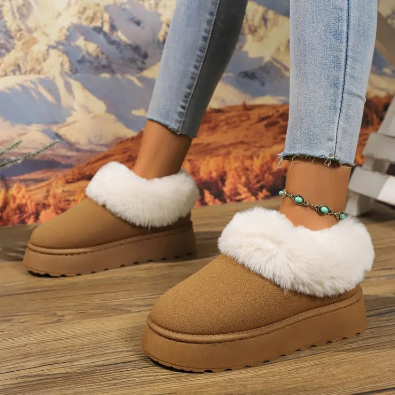 Women's Plush-Lined Slip-On Winter Ankle Boots in Faux Suede