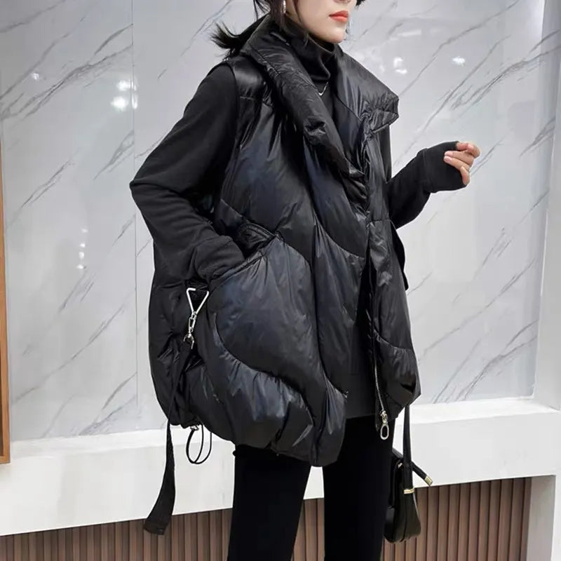Women's Sleeveless Padded Vest with Oversized Shawl Collar