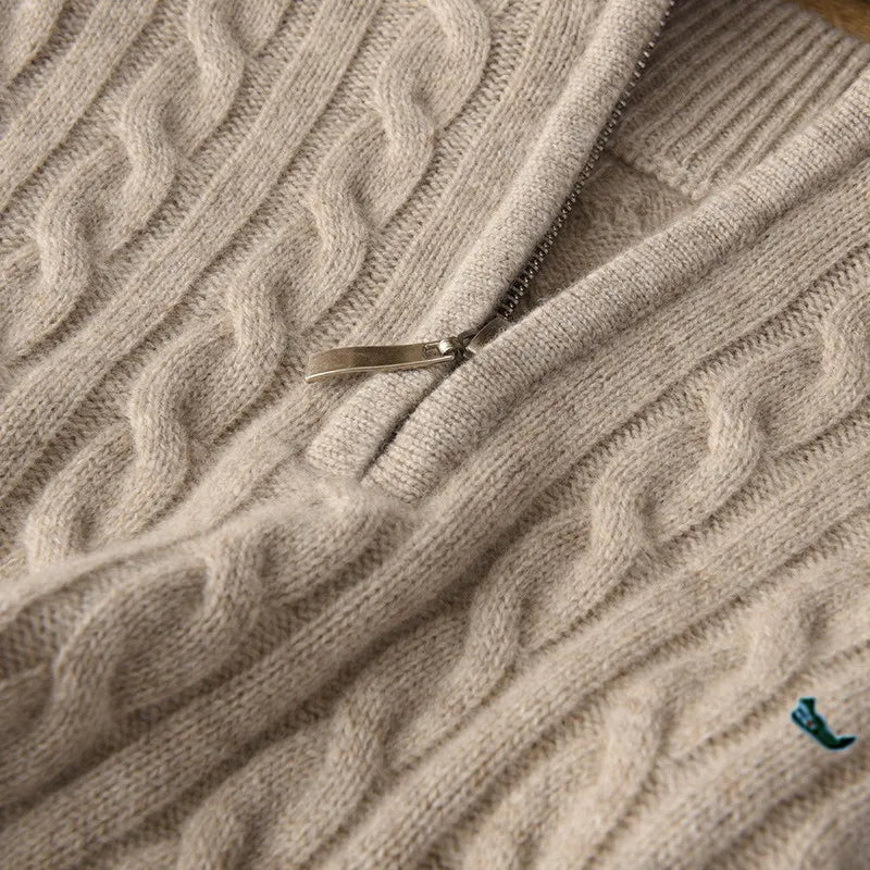 Men's Half-Zip Merino Wool Sweater with Mid-Height Collar
