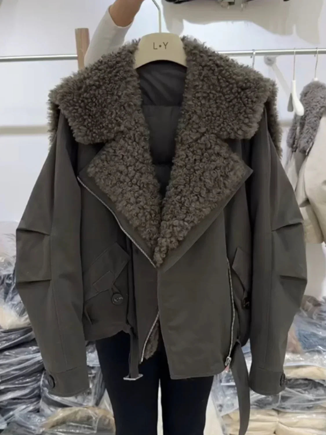 Women's Moto-Inspired Asymmetric-Zip Jacket with Faux-Fur Lapels