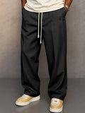 Men's Lightweight Drawstring Pants with Pressed Front Crease - Black