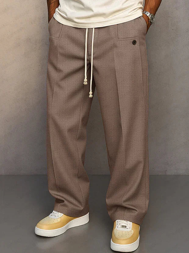 Men's Lightweight Drawstring Pants with Pressed Front Crease - Light Brown