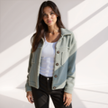 Women's Button-Front Teddy Shirt Jacket in a Short Cut - Sage Green
