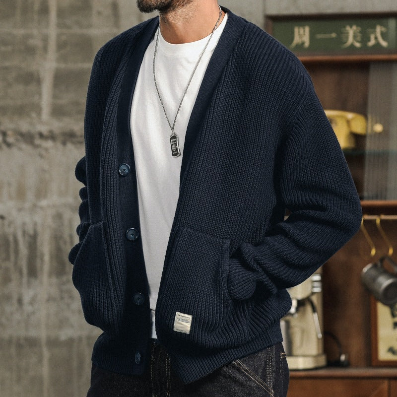 Men's Chunky Cotton Cardigan with Big Front Pockets