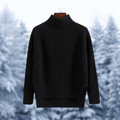Women's Textured High-Neck Sweater with Fitted Ribbed Cuffs - Black