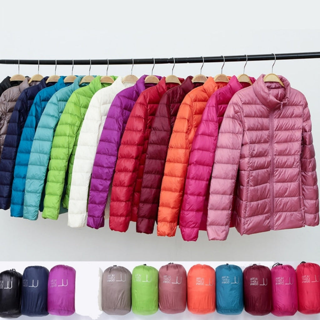 Women's Pleated Packable Rain Jacket with Light Feather Fill