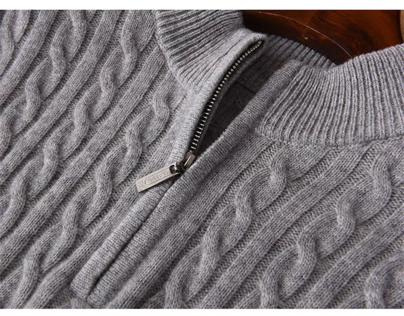 Men's Half-Zip Merino Wool Sweater with Mid-Height Collar