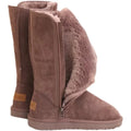 Women's Waterproof Genuine Leather Tall Snow Boots with Flat Sole - Brown