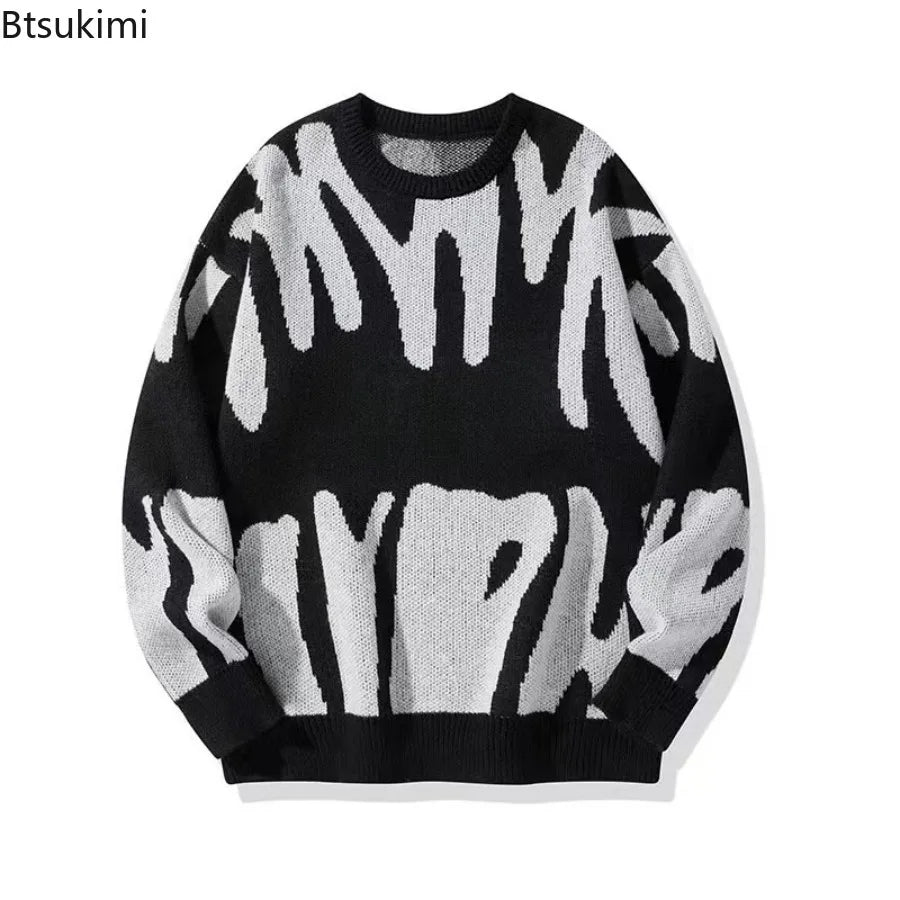 Men's Textured Crew-Neck Sweater with Ribbed Cuffs and Hem