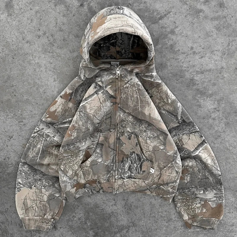 Men's Casual Camo-Print Full-Zip Hoodie Jacket
