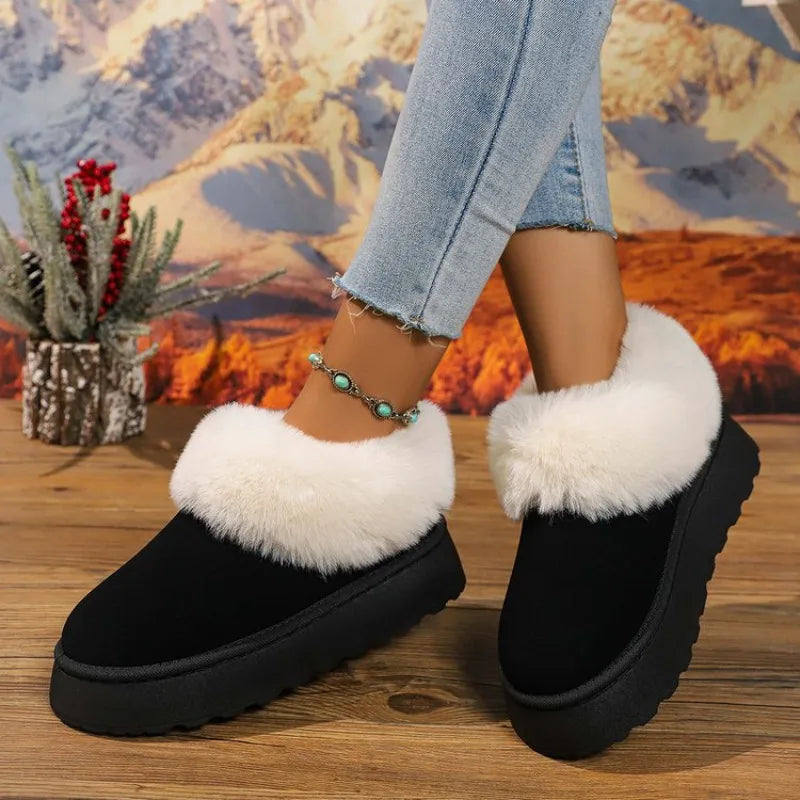 Women's Plush-Lined Slip-On Winter Ankle Boots in Faux Suede
