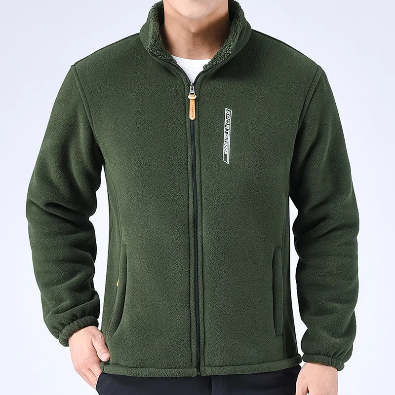 Men's Relaxed Full-Zip Polar Fleece Jacket with High Collar