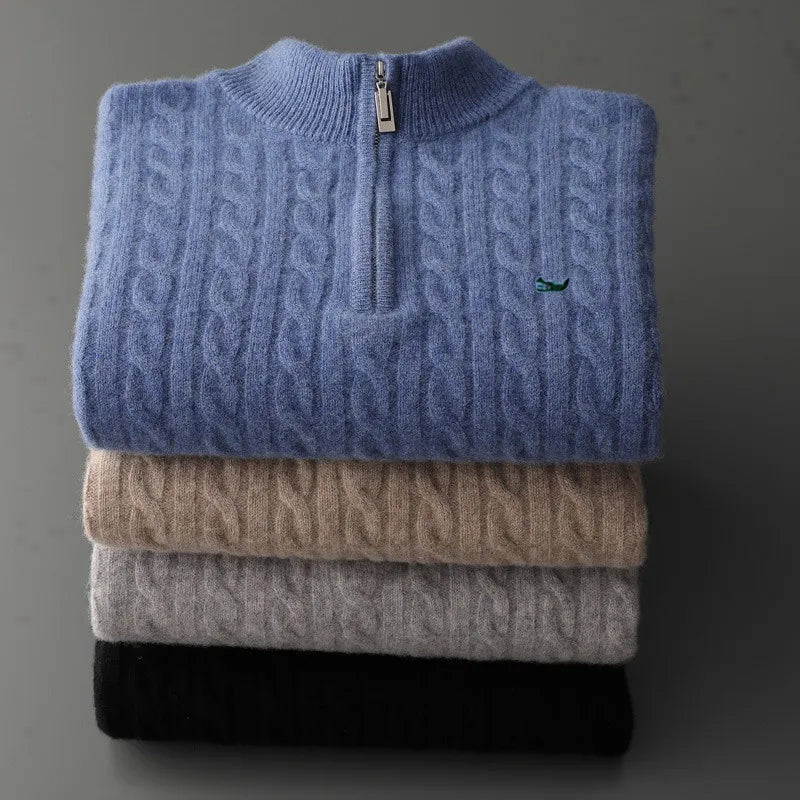 Men's Half-Zip Merino Wool Sweater with Mid-Height Collar