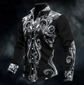 Men's Tailored Ornate Print Shirt for Dinners and Parties - Black