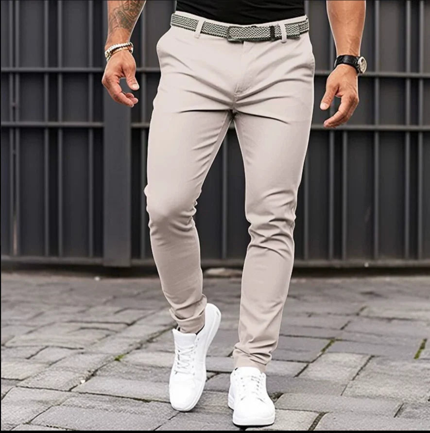 Men's Slim Jogger-Cut Stretch Pants with Ankle Cuffs - Cream