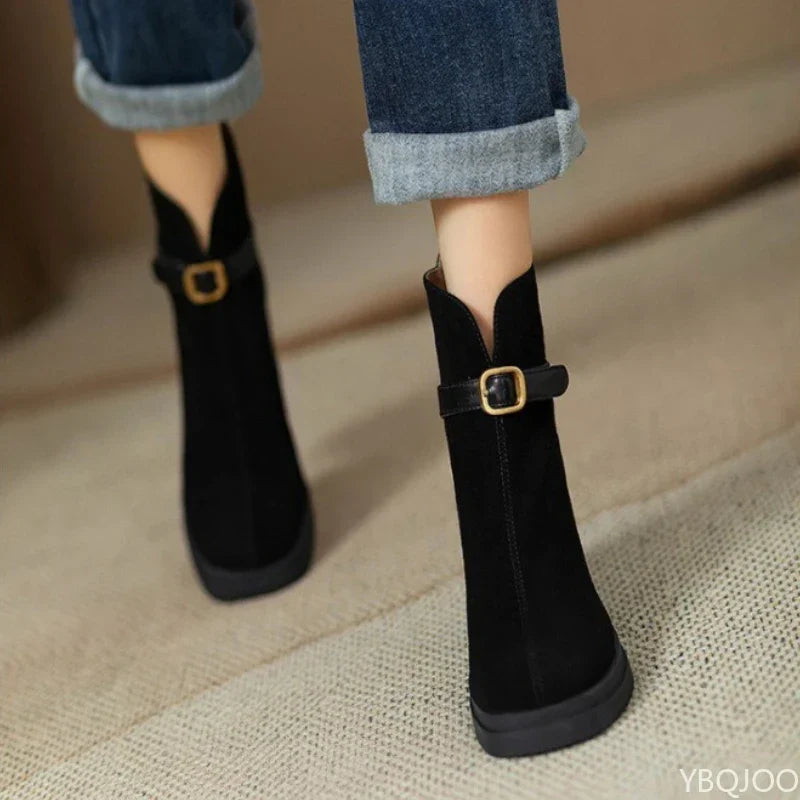 Women's Workday Chunky Heel Booties with Buckle Strap