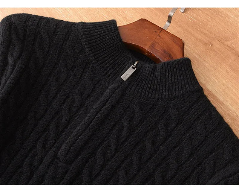 Men's Half-Zip Merino Wool Sweater with Mid-Height Collar