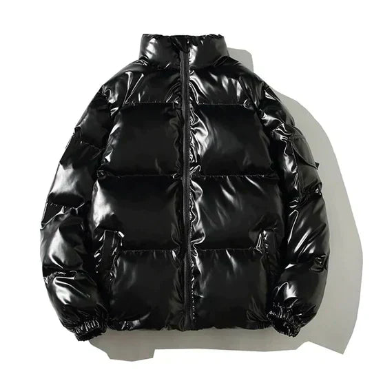 Men's Metallic Waterproof Winter Puffer with High Neck - Black B