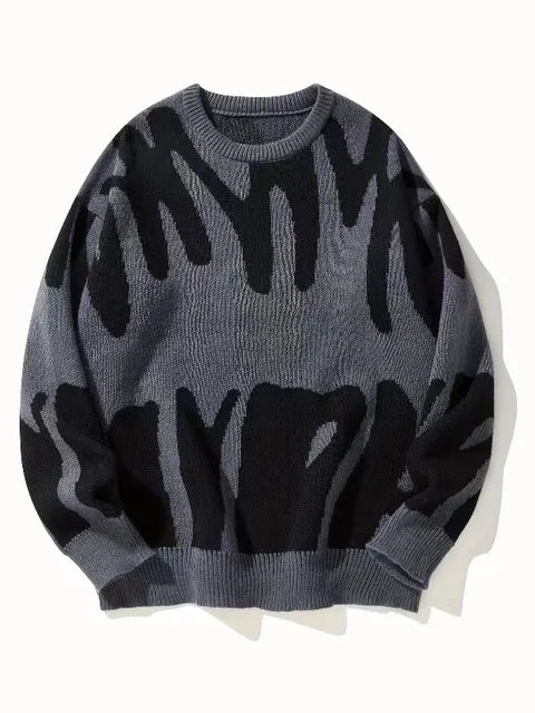 Men's Textured Crew-Neck Sweater with Ribbed Cuffs and Hem - Gray Black