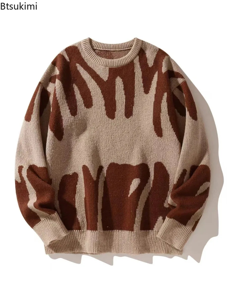 Men's Textured Crew-Neck Sweater with Ribbed Cuffs and Hem