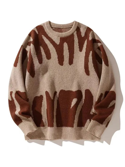 Men's Textured Crew-Neck Sweater with Ribbed Cuffs and Hem - Apricot Coffee