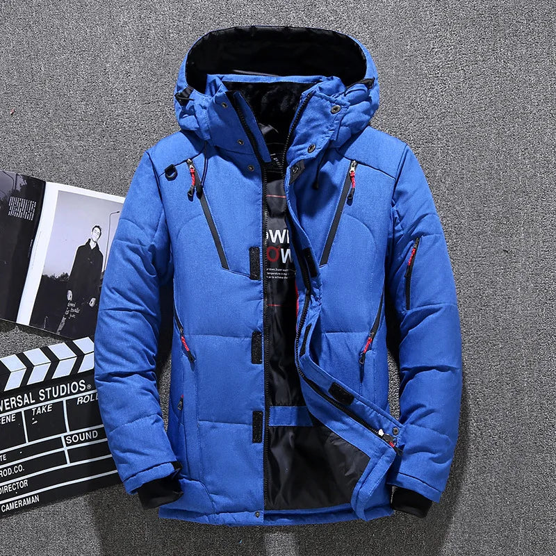 Men's Streamlined Hooded Puffer with Down Fill and Zip Pockets - Royal Blue