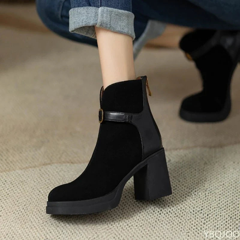 Women's Workday Chunky Heel Booties with Buckle Strap
