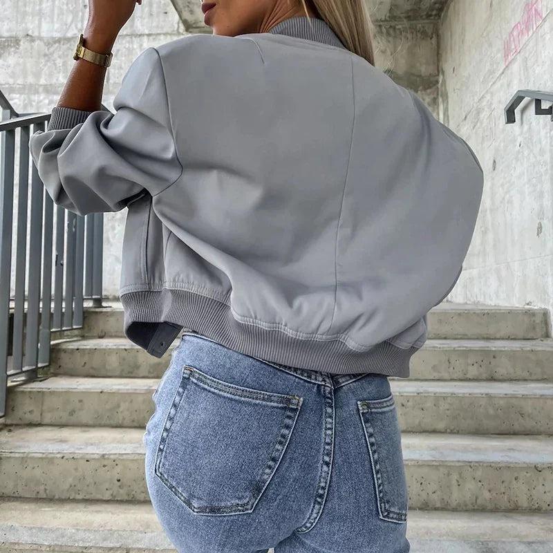 Women's Everyday Cropped Bomber with Rib Trims and Flap Pockets