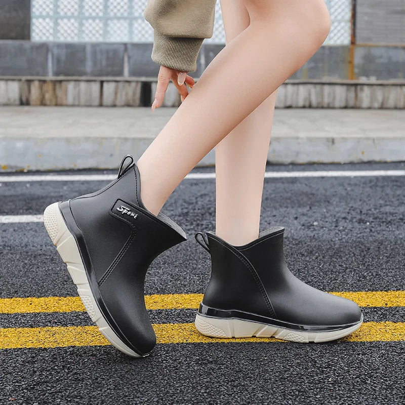 Women's Slip-Resistant Rubber Rain Boots with Mid-Calf Shaft