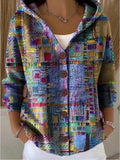 Women's Lightweight Hooded Button Cardigan with a Vintage Look - Purple