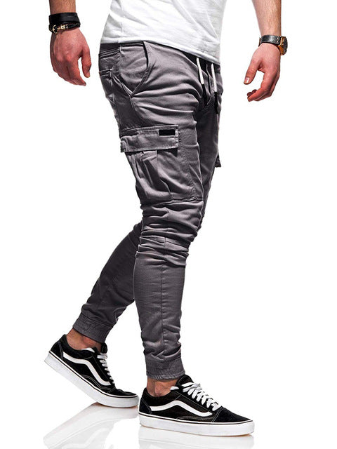 Men's Cotton-Blend Cargo Joggers with Ribbed Ankle Cuffs - Dark Gray
