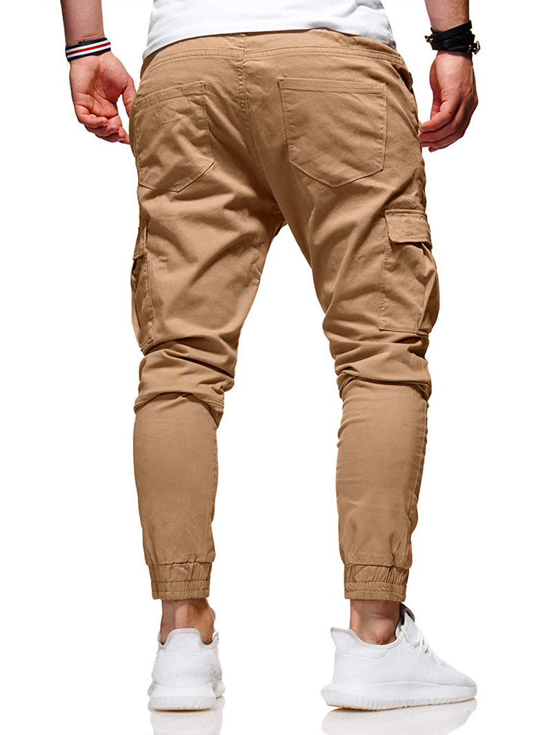Men's Cotton-Blend Cargo Joggers with Ribbed Ankle Cuffs