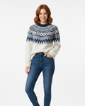 Women's Nordic Pattern Relaxed Sweater with Fair Isle Sleeves - Blue 02