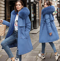 Women's Trimmed-Hood Winter Parka with Thick Plush Lining - Blue
