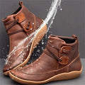 Women's Stitched Side-Lace Comfort Ankle Boots for Wet Days - Brown