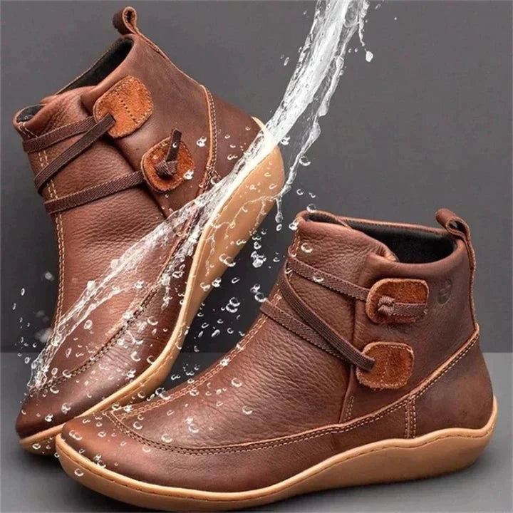Women's Stitched Side-Lace Comfort Ankle Boots for Wet Days - Brown