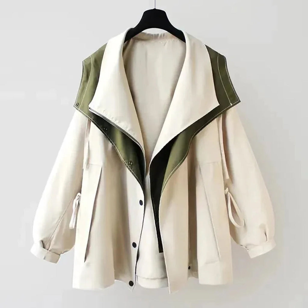 Women's Layered-Collar Waterproof Trench with Oversized Fit - White