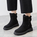 Women's Water-Resistant Suede-Textured Winter Booties with Lug Sole - Black