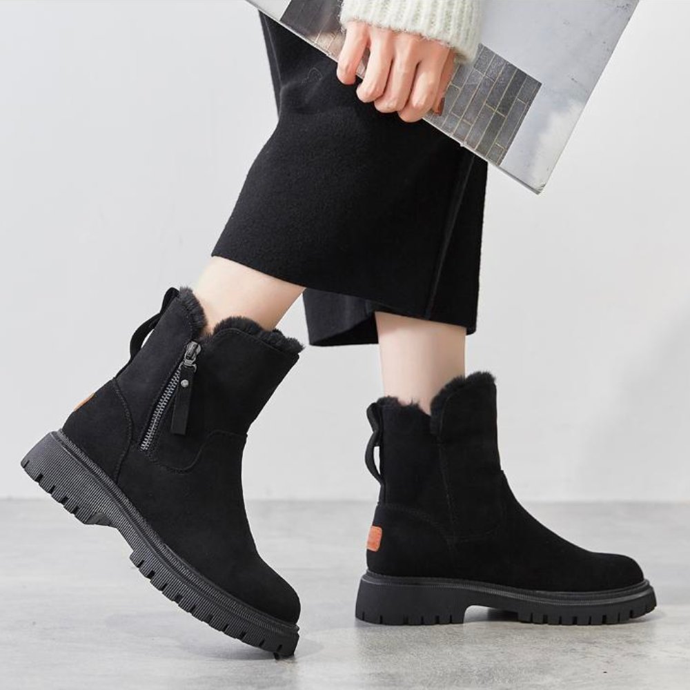 Women's Water-Resistant Suede-Textured Winter Booties with Lug Sole