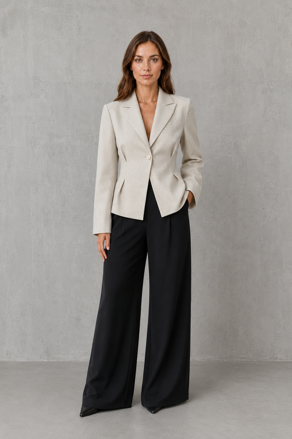 Women's Classic-Lapel One-Button Blazer with Shaped Waist
