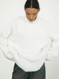 Women's Stretch Wool-Blend Turtleneck Sweater with Ribbed Collar - White