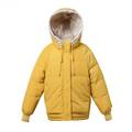 Women's Short Hooded Puffer with Snap-Over Zip and Big Pockets - Yellow