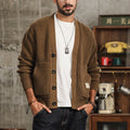 Men's Chunky Cotton Cardigan with Big Front Pockets - Brown